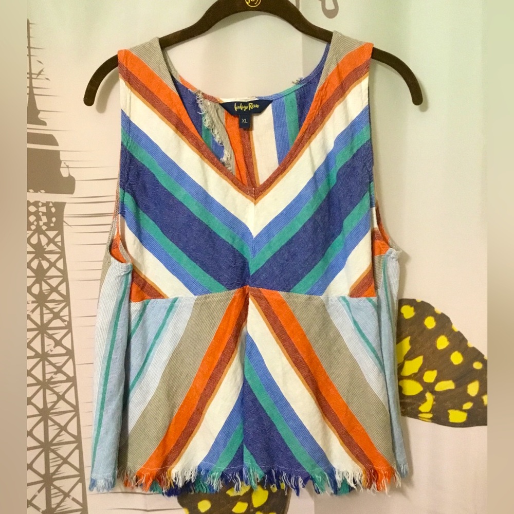 🛒Indigo Rein from Francesca’s~Striped Open Back Linen Tank Top~NWOT~XL